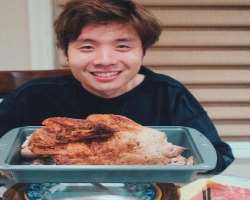 Albert Chang eating non vegetarian food